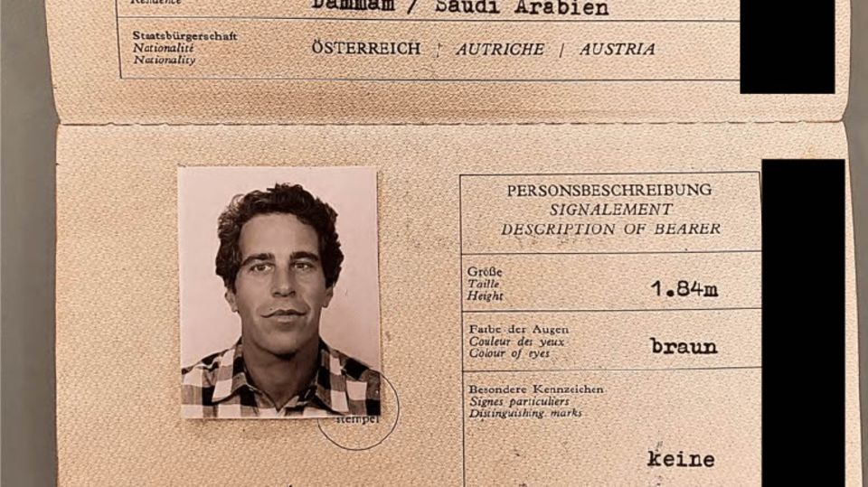 Vermeintlicher Reisepass von Jeffrey Epstein