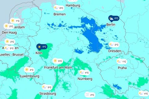 Screenshot einer Live-Wetterkarte von Deutschland mit eisigen Temperaturen