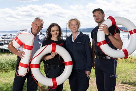 Die ARD feiert 100 Folgen "WaPo Bodensee". Das Ermittlerteam besteht aktuell aus Paul Schott (Tim wilde, von links), Julia Demmler (Wendy Güntensperger), Nele Fehrenbach (Floriane Daniel) und Jakob Frings (Max König).