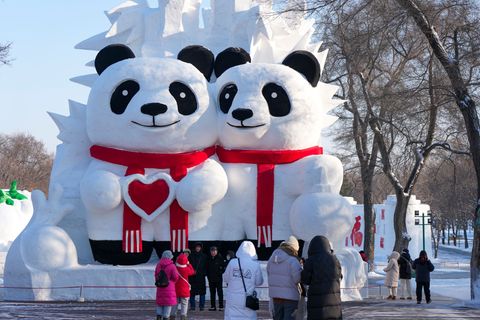 Jedes Jahr strömen Millionen von Besuchern nach Harbin, um die Schnee- und Eis-Skulpuren zu sehen. Foto: Wang Song/XinHua/dpa