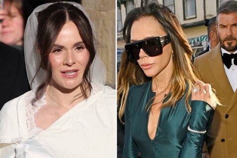 Die Braut Holly Ramsay (l.) hatte sich mit einem langen Umhang gegen die Kälte geschützt. Victoria und David Beckham zählten z