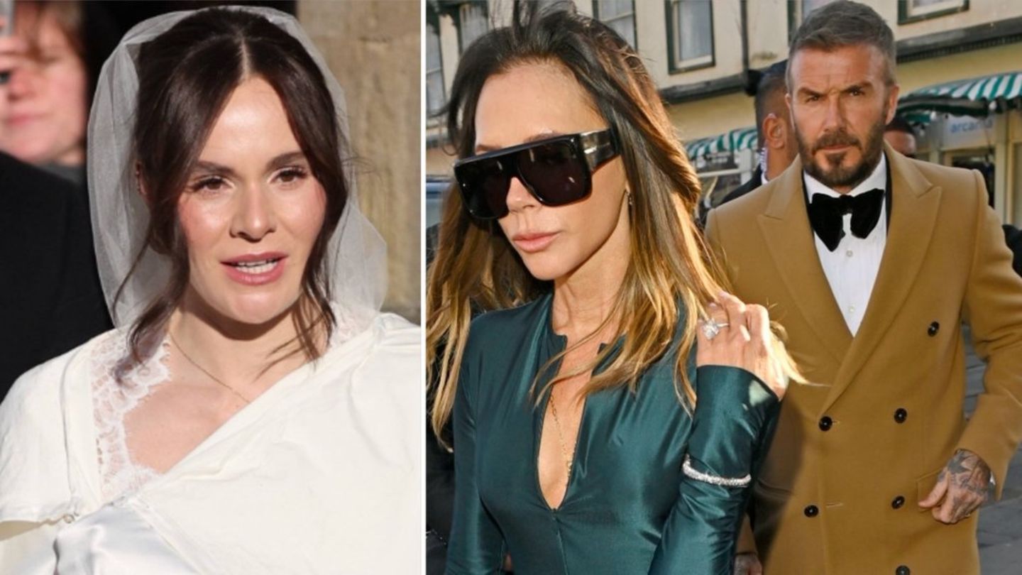 Die Braut Holly Ramsay (l.) hatte sich mit einem langen Umhang gegen die Kälte geschützt. Victoria und David Beckham zählten z