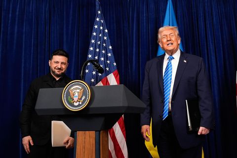 Pressekonferenz nach den Ukraine-Gesprächen in Florida: Donald Trump und Wolodymyr Selenskyj