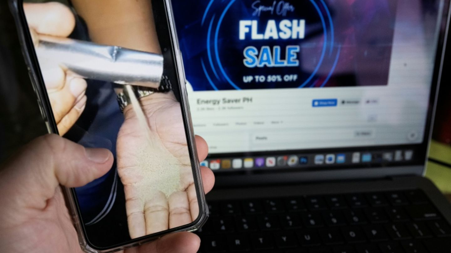 Scam-Website und Handy-Aufnahme von Scam-Lieferung