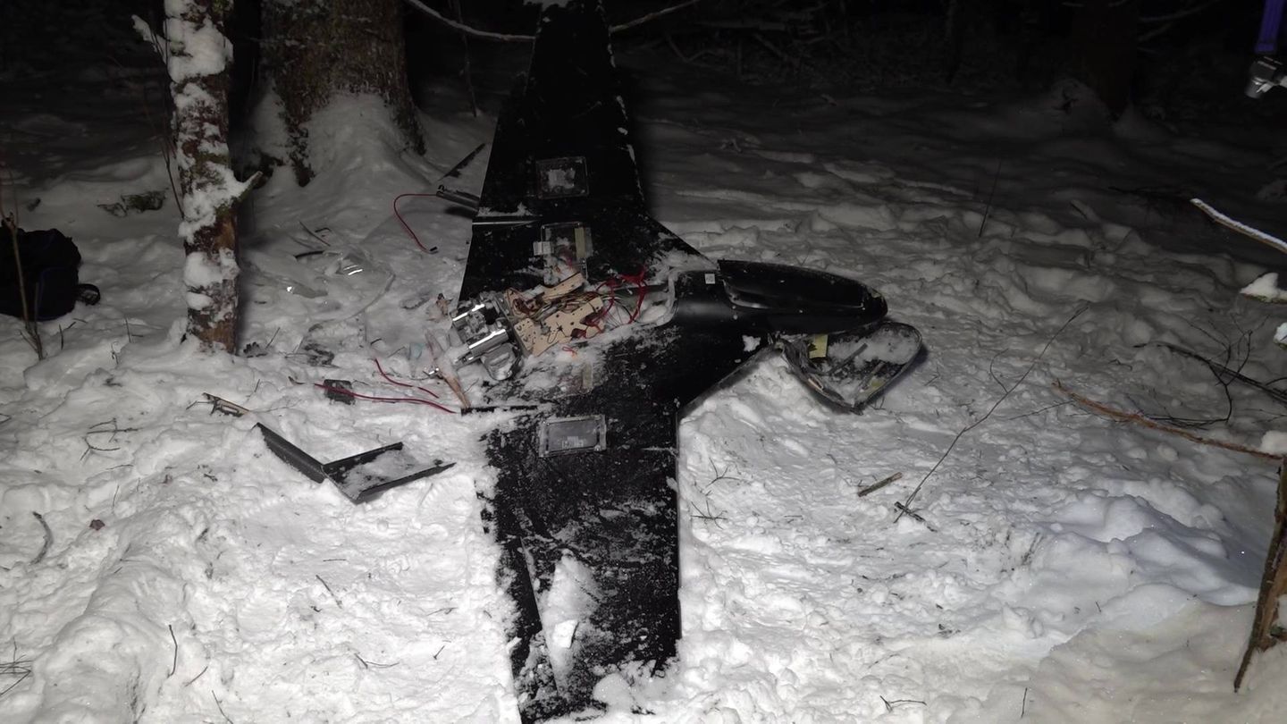 Ein Bild der ukrainischen Drohne vom Typ Tschaklun-B, die in der Nähe der Residenz Putins abgeschossen werden sein soll