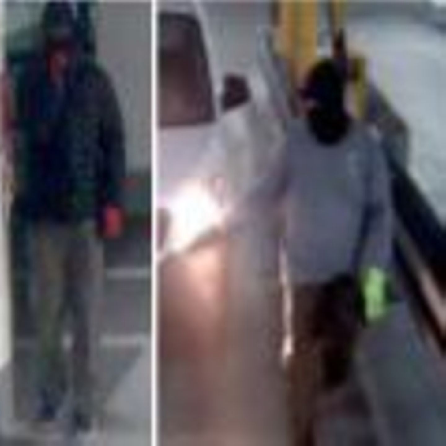 Aufnahmen einer Überwachungskamera zeigen einen Maskierten mit roten und einen mit grünen Handschuhen