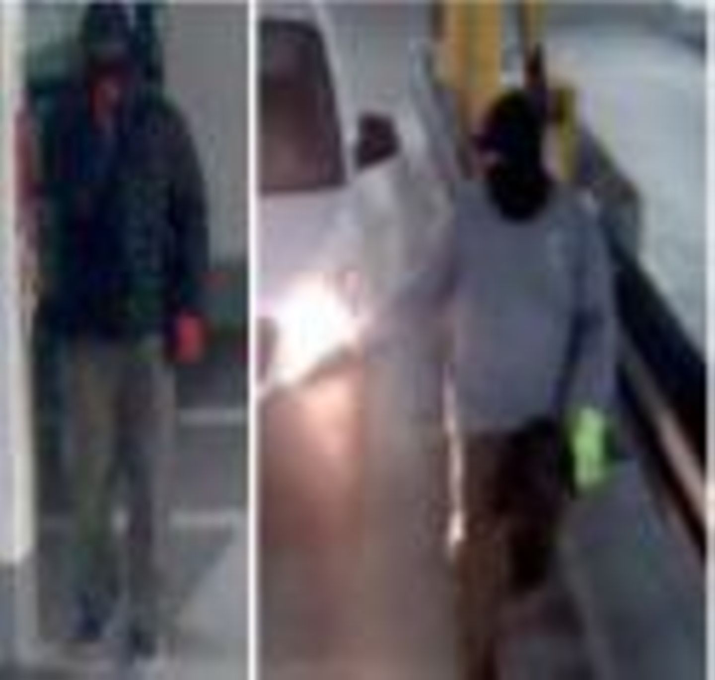 Aufnahmen einer Überwachungskamera zeigen einen Maskierten mit roten und einen mit grünen Handschuhen