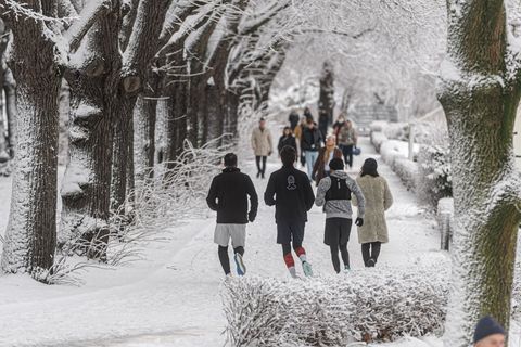 Trotz Glätte und Frost genießen viele Menschen den Wintereinbruch in Hamburg. Foto: Markus Scholz/dpa