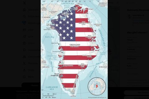 Grönland in US-Farben: Dieses Bild verbreitete Katie Miller, Frau von Trump-Berater Stephen Miller, auf X