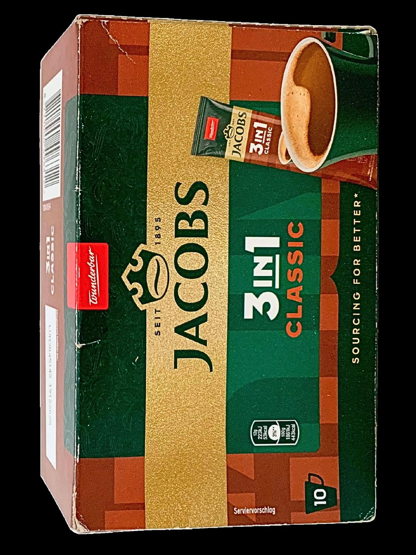 Beim Instant-Kaffee "3in1 Classic" hat Jacobs die Anzahl der Sticks gleich belassen, füllt in jeden Stick aber weniger Kaffeepulver. So werden in Summe aus 180 Gramm nur noch 120 Gramm, bei steigendem Preis. Ergibt laut Verbraucherzentrale eine versteckte Preiserhöhung um 56 Prozent. Hersteller Jacobs Douwe Egberts spricht von einer "Produktoptimierung", das Kaffeepulver sei nun "ergiebiger"