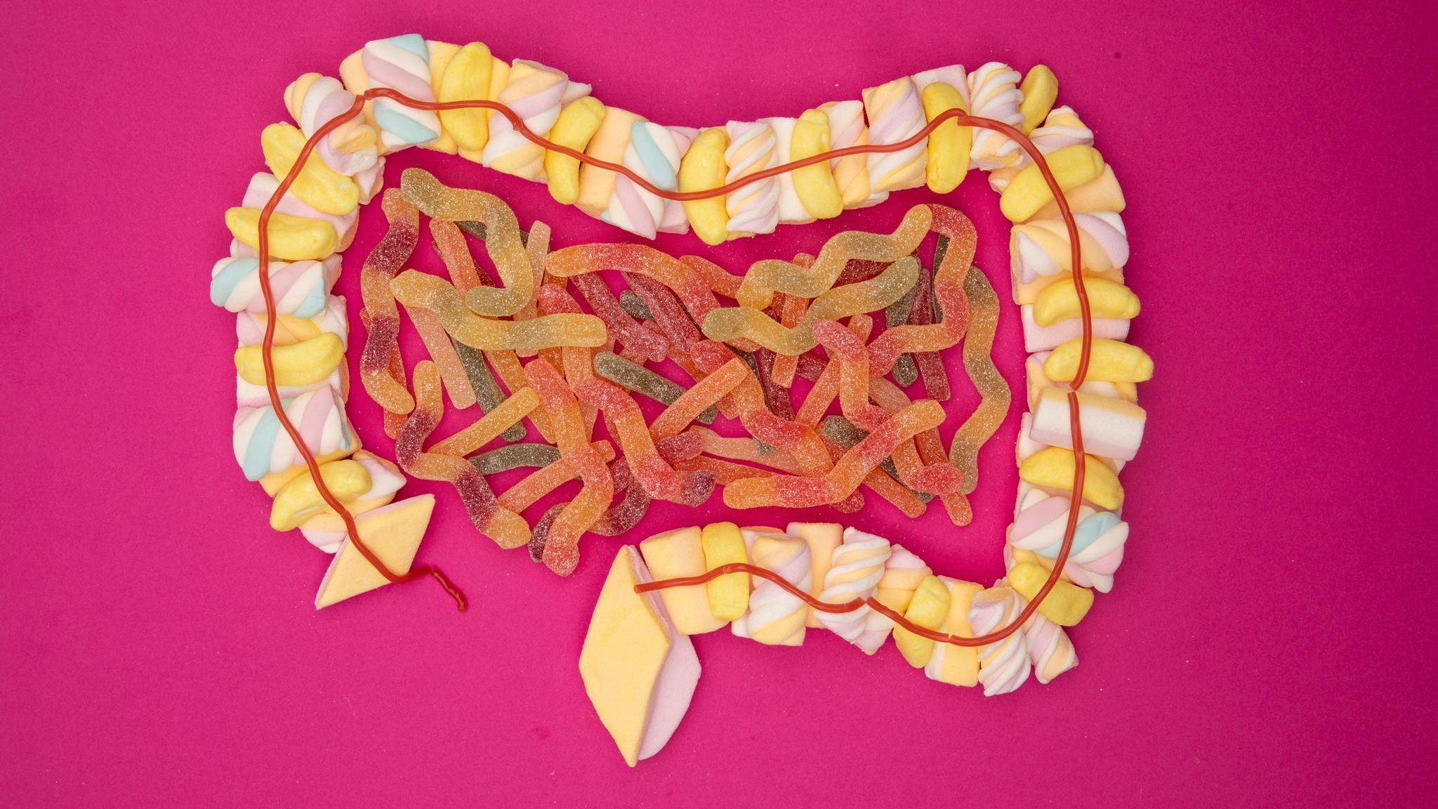 Zucker Süßigkeiten bilden den Darm ab