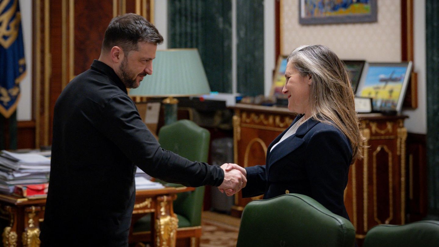 Chrystia Freeland und der ukrainische Präsident Selenskyj