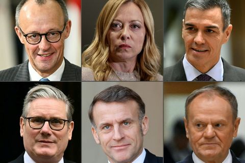 Friedrich Merz, Giorgia Meloni, Pedro Sanchez, Donald Tusk. Emmanuel Macron, Keir Starmer