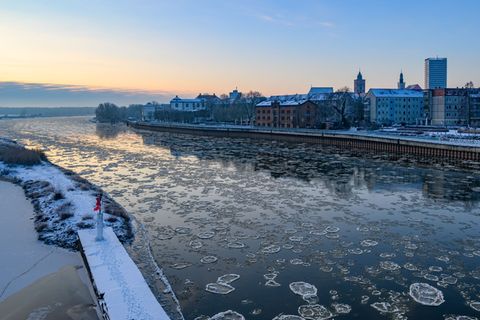 Auf der Oder haben sich wegen der Kälte Eisschollen gebildet. Foto: Patrick Pleul/dpa