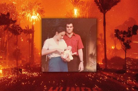 Das Familienbild der Neches vor Flammenkulisse in Los Angeles