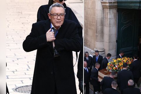 Brigitte Bardots Sohn Nicolas-Jacques war unter den Trauernden, rechts wird der Sarg der Filmikone in die Kirche getragen.
