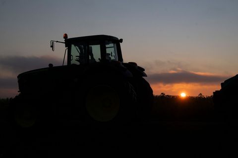 Schon in den frühen Morgenstunden treffen sich Landwirte mit ihren Traktoren an Autobahnanschlussstellen in MV. Foto: Marijan Mu