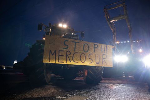 Landwirte kamen mit Traktoren zu den Protestaktionen. Foto: Philip Dulian/dpa