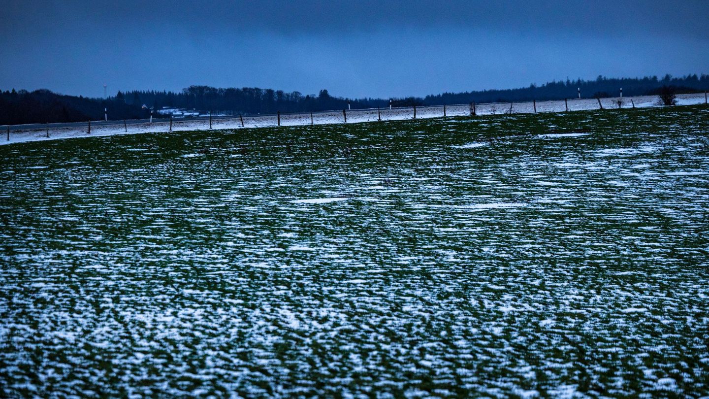 Selbst in der Eifel sind Wiesen nur noch leicht mit Schnee bedeckt. Foto: Thomas Banneyer/dpa