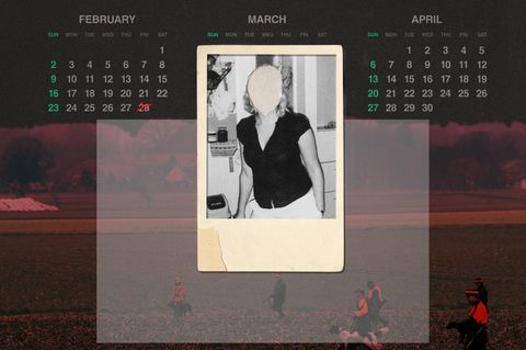 Montage: Kalender mit Todesdatum, ein Foto in Polaroid Optik von der verstorbenen Marie Brammer und einem Foto aus der Region