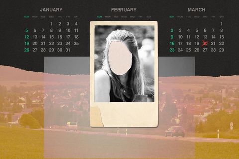 Montage: Kalender mit Todesdatum, ein Foto in Polaroid Optik von der verstorbenen Stefanie und eine Aufsicht vom LK Tuttlingen