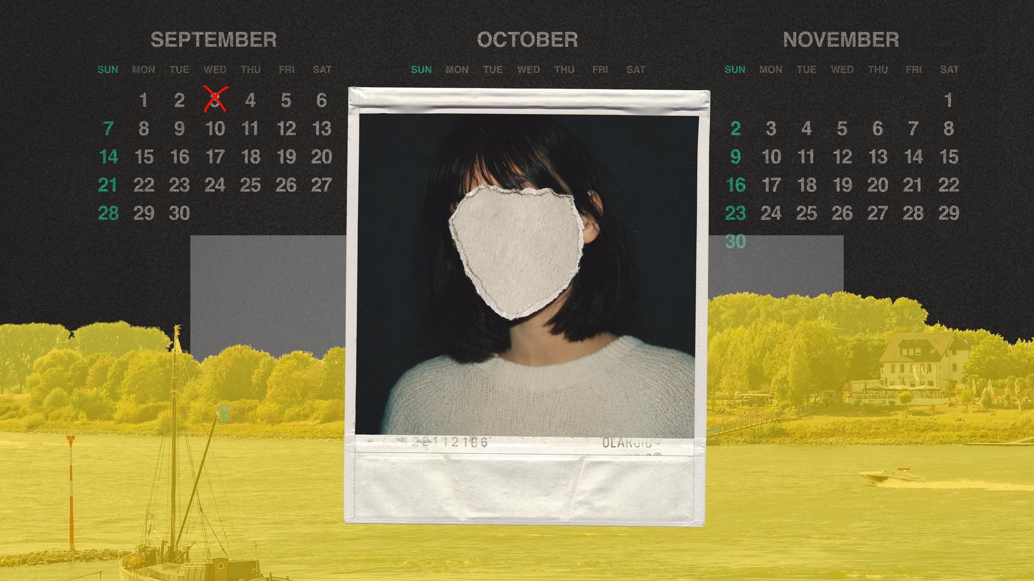 Montage: Kalender mit Todesdatum, ein Ki-generiertes Bild der verstorbenen Fatma und ein Bild von Monheim