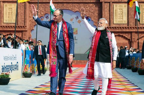 Friedrich Merz bei seinem Besuch bei Indiens Premierminister Narendra Modi