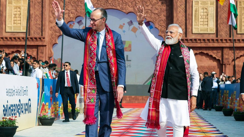 Friedrich Merz bei seinem Besuch bei Indiens Premierminister Narendra Modi