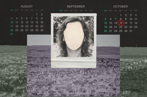Montage: Kalender mit Todesdatum, ein Foto in Polaroid Optik von der verstorbenen Monica und eine Aufsicht von Bad Kreuznach