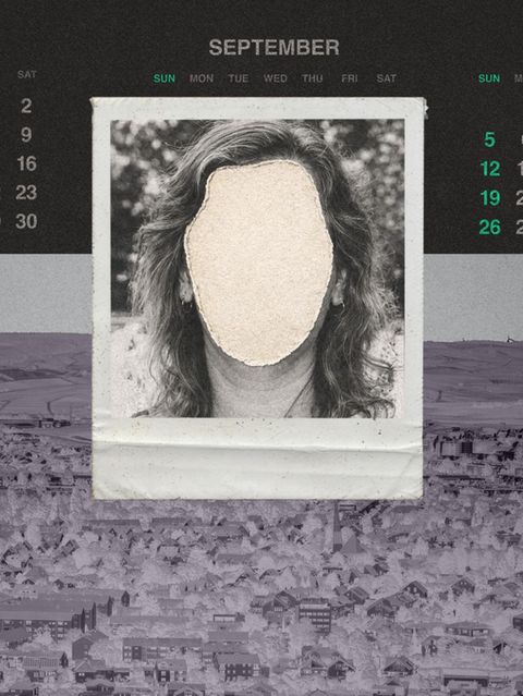 Montage: Kalender mit Todesdatum, ein Foto in Polaroid Optik von der verstorbenen Monica und eine Aufsicht von Bad Kreuznach