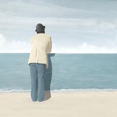 Illustration Mann von hinten schaut aufs Meer - surreal