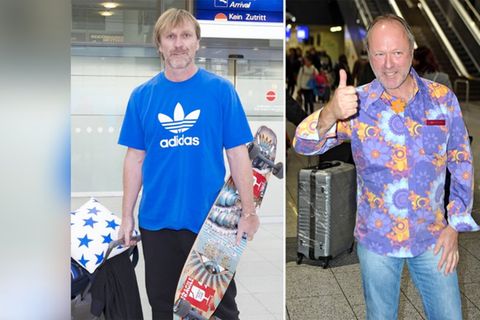 Ansgar Brinkmann (l.) nahm ein Longboard mit ins Dschungelcamp, Markus Reinecke eine Ansteckblume.