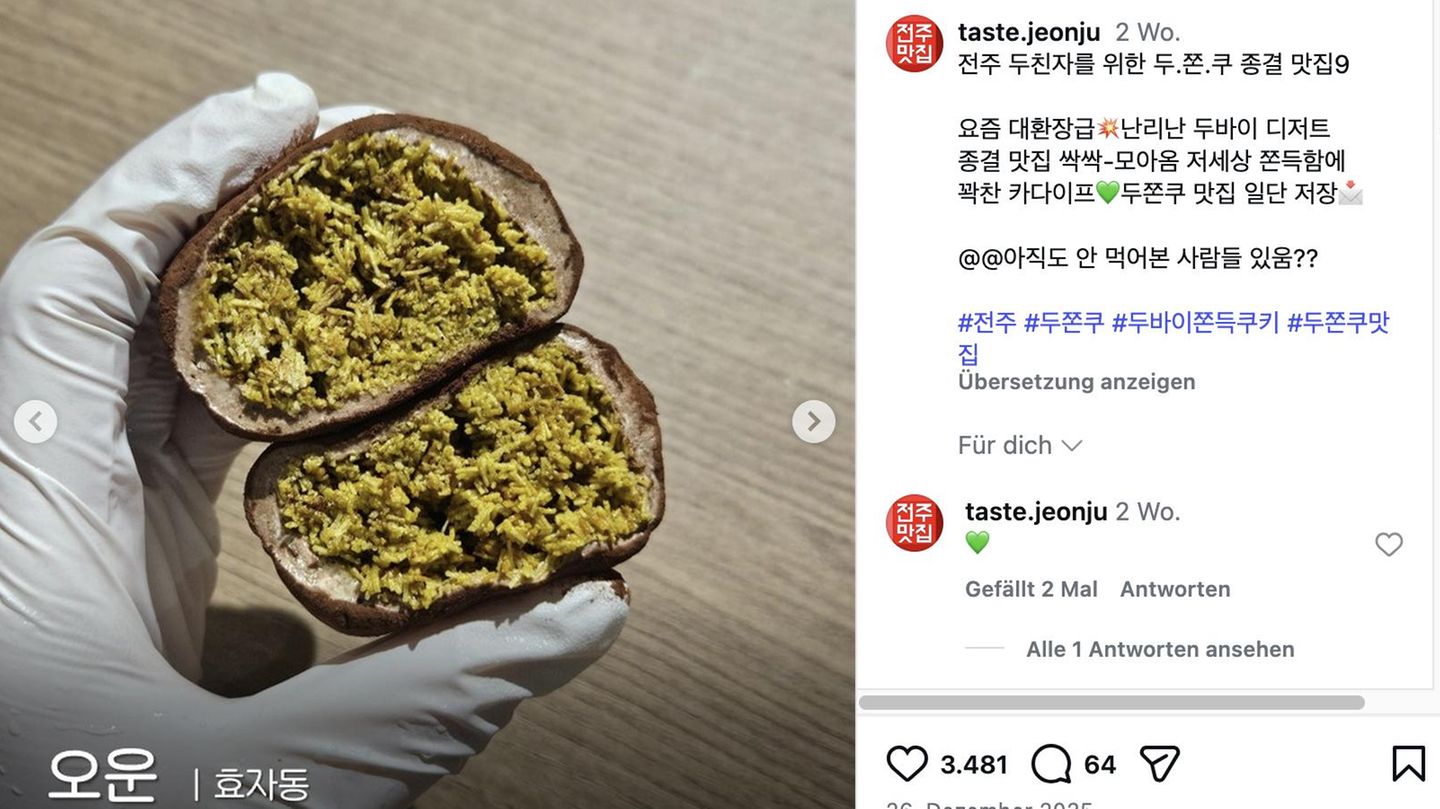 So sieht die südkoreanische Abwandlung der Dubai-Schokolade aus