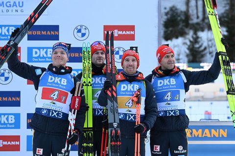 Erstes Staffelpodest der Saison für die deutschen Biathleten. Foto: Sven Hoppe/dpa