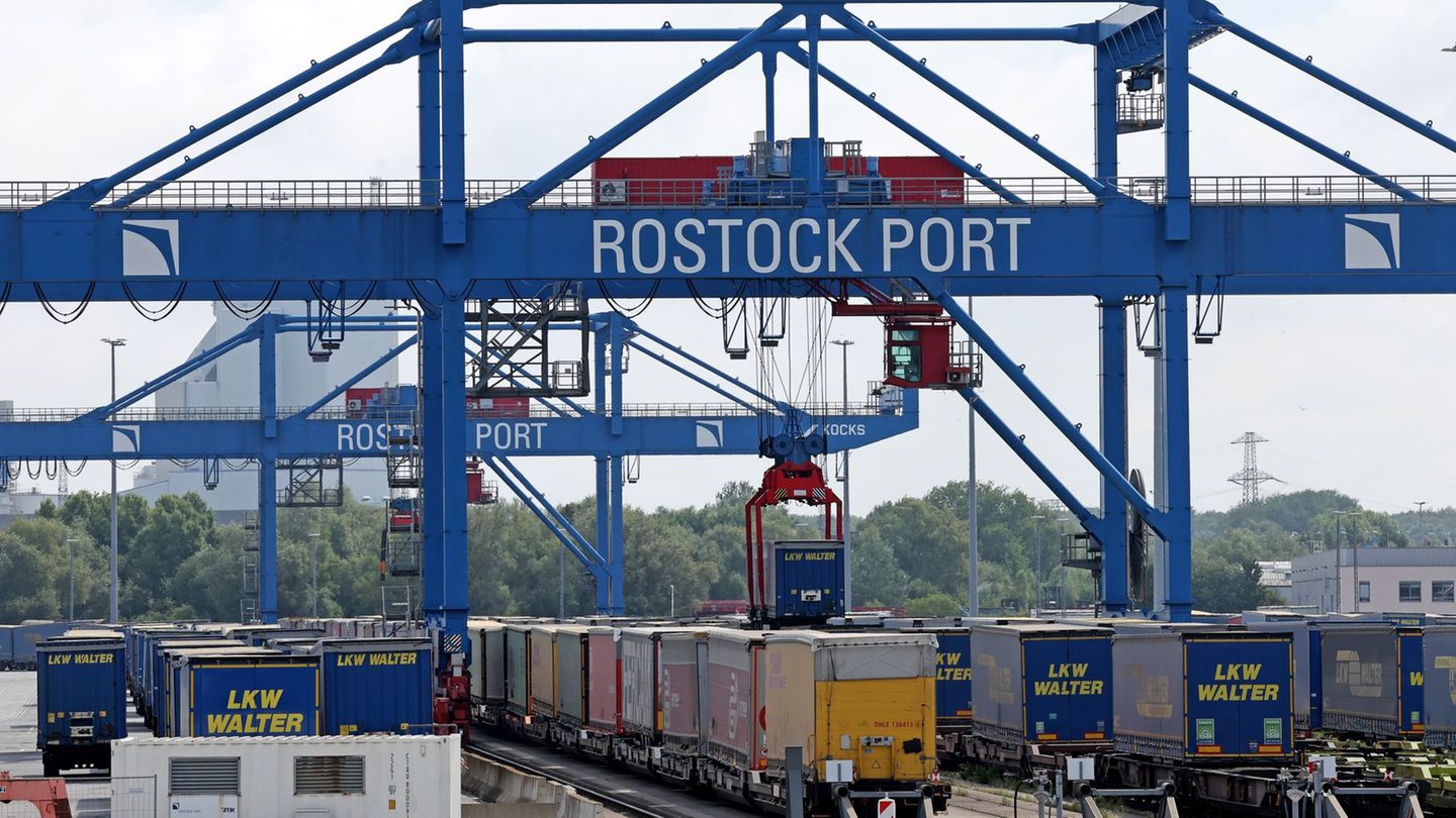 Trailer werden im Rostocker Überseehafen verladen und verschifft. (Archivbild) Foto: Bernd Wüstneck/dpa