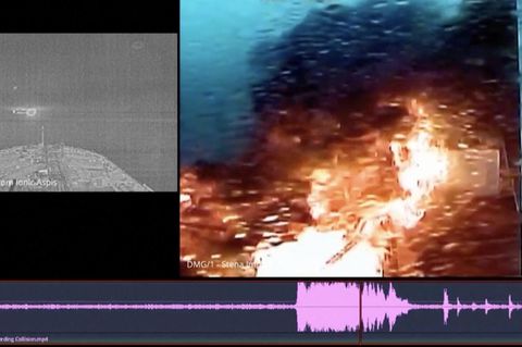 Schiff von Hamburger Reederei: Feuerball umhüllt Frachtschiffe in Nordsee – Neue Aufnahmen zeigen Explosion