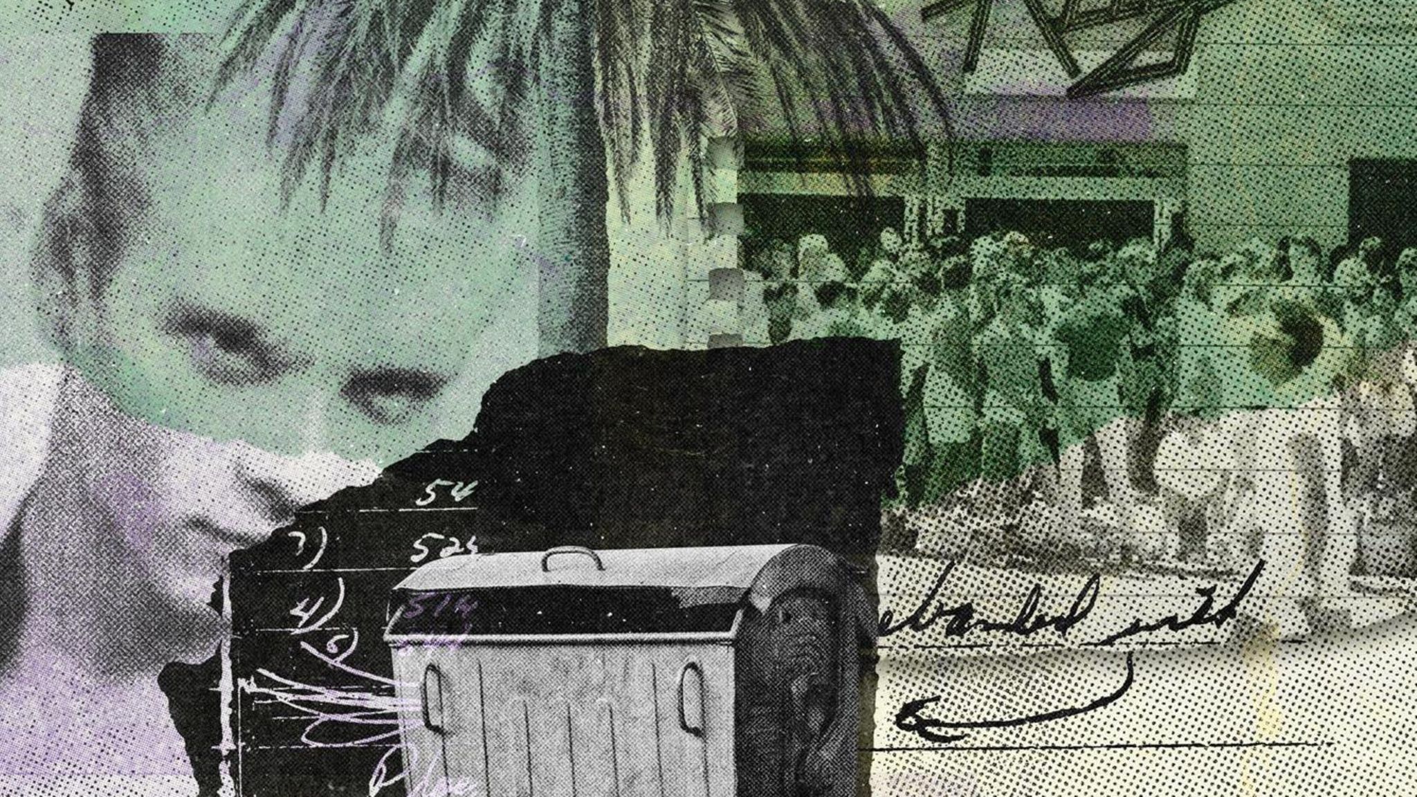 Collage zeigt ein Bild von Bill Newton, einen Abfallcontainer und den Eingang des Clubs "Rage"