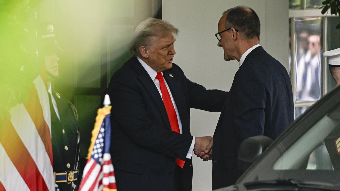 Friedrich Merz und Donald Trump schütteln vor dem Weißen Haus die Hände