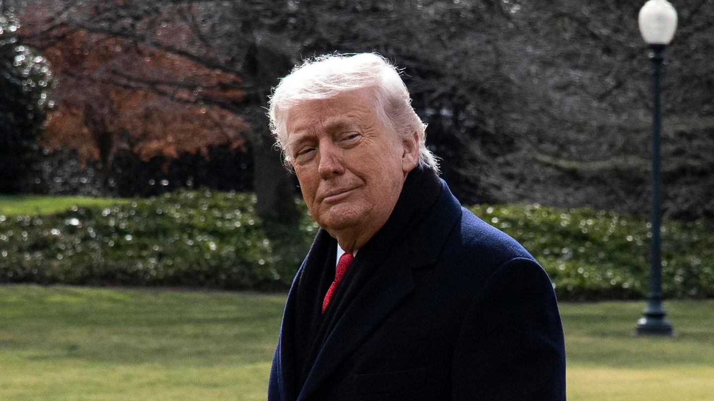 Donald Trump steht im Garten des Weißen Hauses