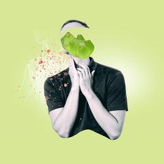 Illustration: Gummibärchen am Hals eines Mannes