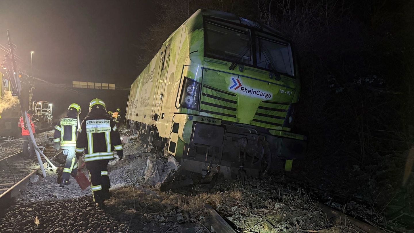 Die Lok war gegen Mitternacht entgleist. Foto: -/Feuerwehr Hattersheim/dpa