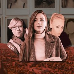 Montage: Polaroidoptik im Hintergrund mit Gesichtern der Verstorbenen im Vordergrund