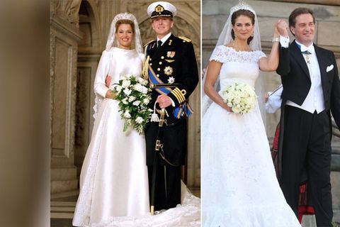 Der Adel setzte für große Anlässe auf Valentino: Máxima (l.) heiratete 2002 ihren Willem-Alexander in Mikado-Seide, Prinzessin