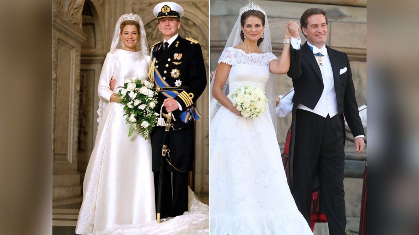Der Adel setzte für große Anlässe auf Valentino: Máxima (l.) heiratete 2002 ihren Willem-Alexander in Mikado-Seide, Prinzessin