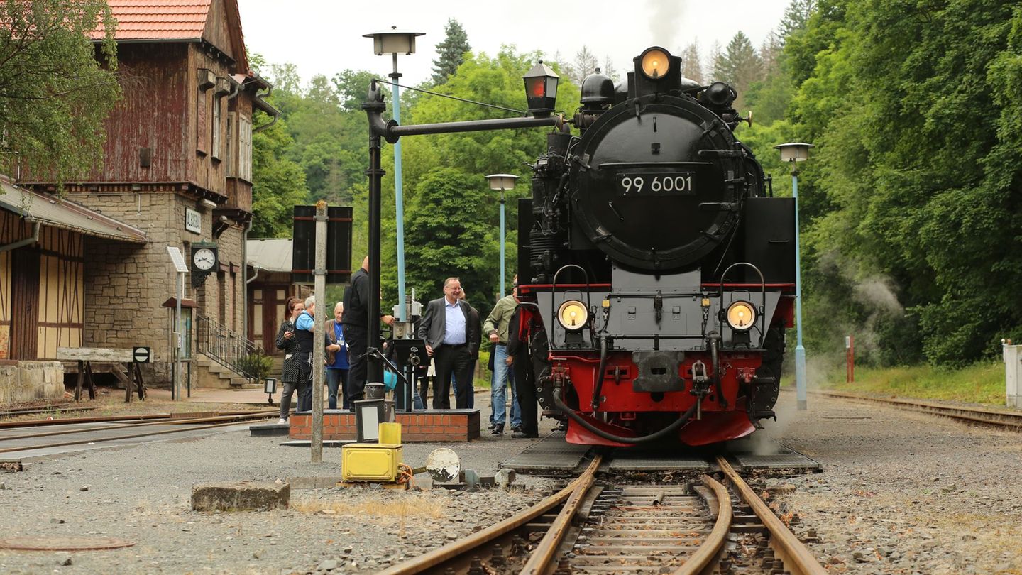 Am Bahnhof Alexisbad fahren Züge der Harzer Schmalspurbahnen vorbei. (Archivbild) Foto: Matthias Bein/dpa-Zentralbild/ZB