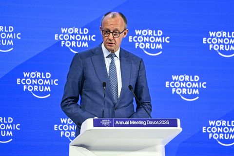 Bundeskanzler Friedrich Merz bei seiner Rede in Davos