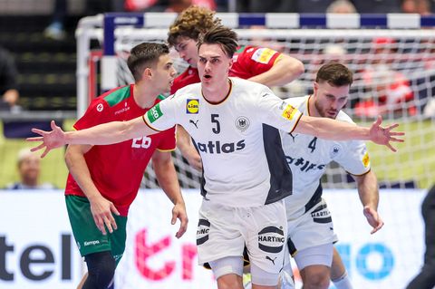 Handball-EM: Miro Schluroff bejubelt einen Treffer gegen Portugal