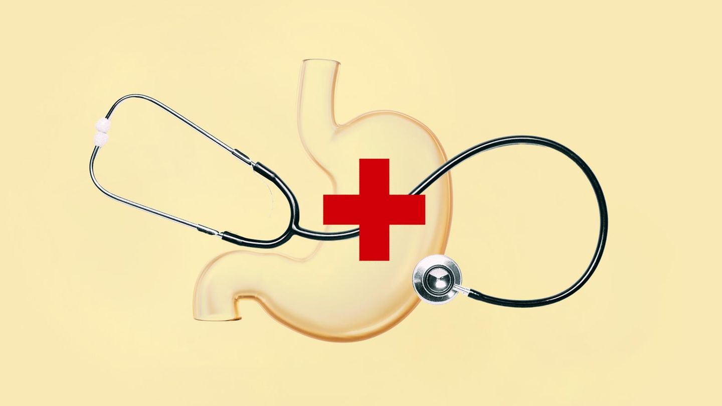 Montage zeigt ein Stethoskop auf der Darstellung eines Magens liegend