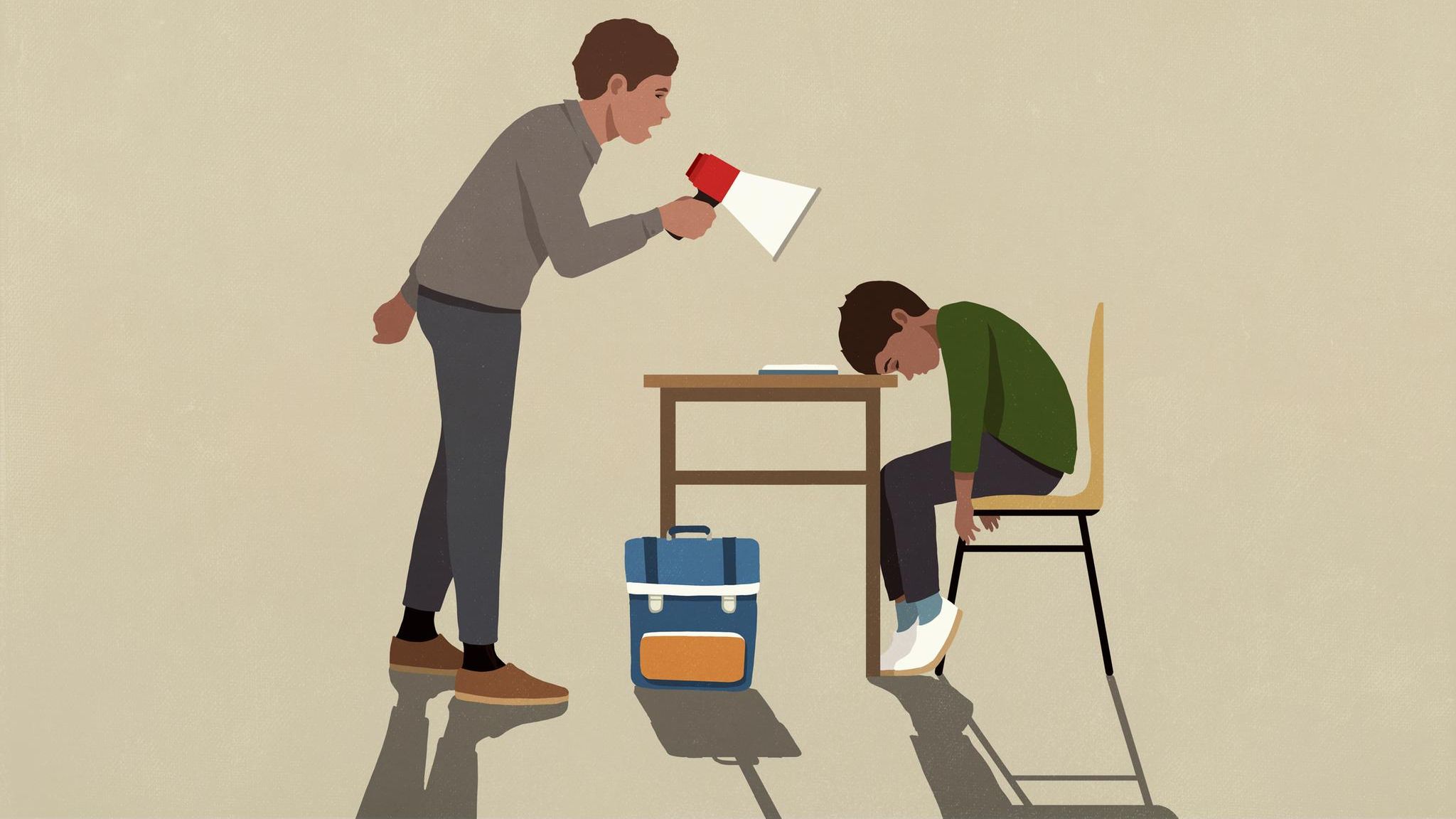 Erziehung: Illustration eines Elternteils, das sein Kind mit einem Mikrofon anschreit