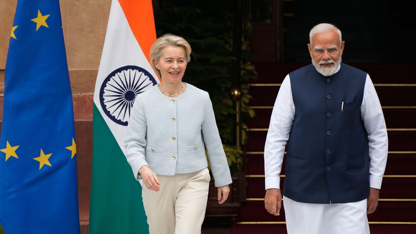 EU-Kommissionspräsidentin Ursula von der Leyen und Indiens Premierminister Narendra Modi